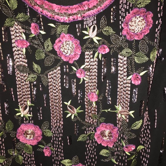 MONSOON Black chiffon dress pink flowers US8 EU40 - Picture 3 of 8